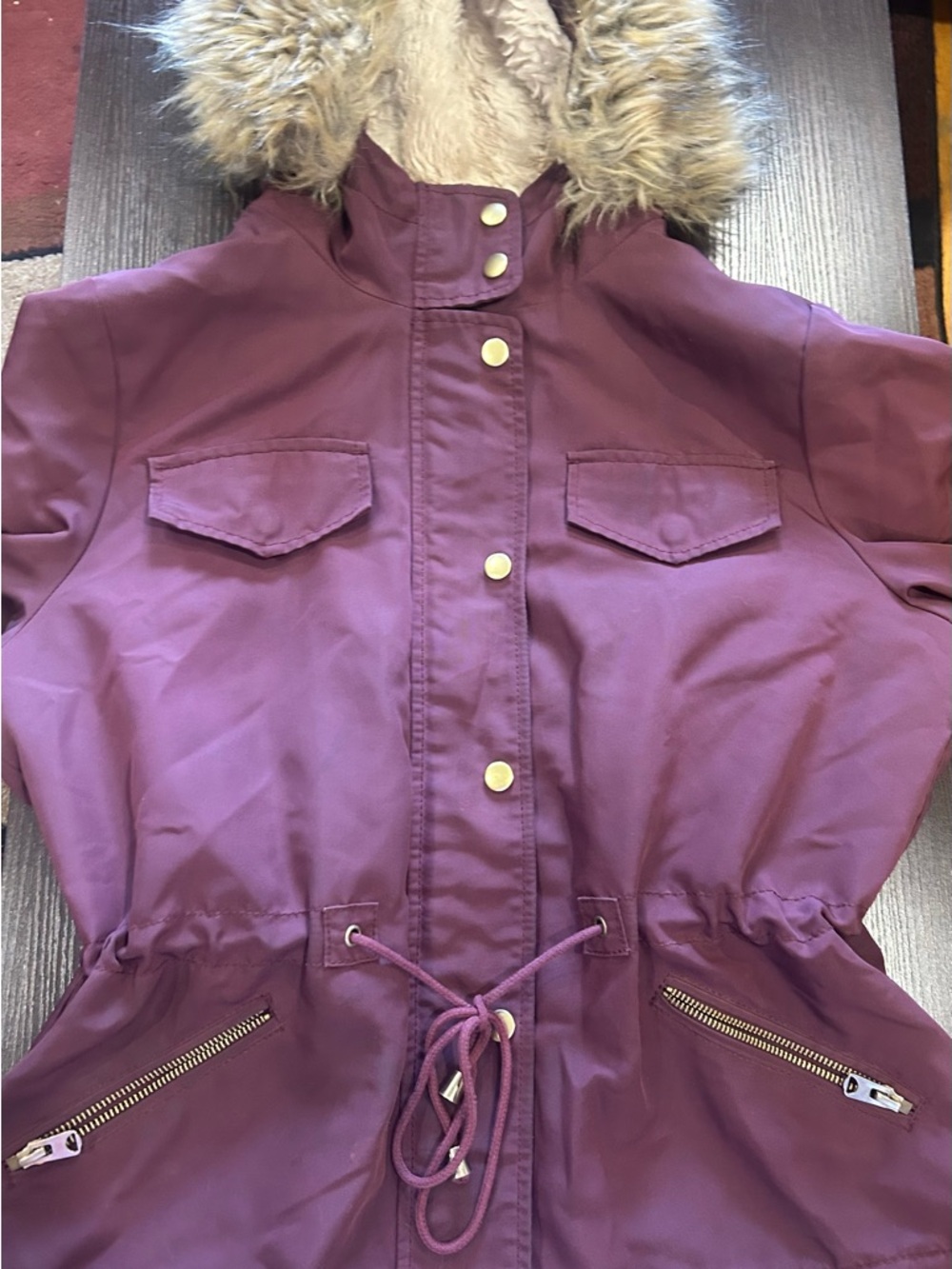 Canyon River Blues Quilted Hooded Jacket in Deep Wine with Cream Lining